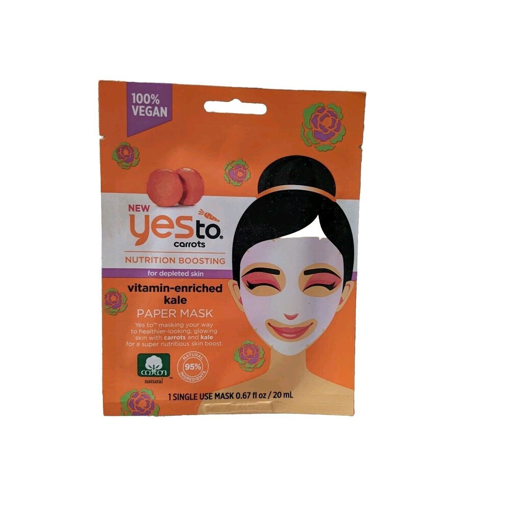 2X YES to Carrots Vitamin Enriched Kale PAPER MASK vegan Nutrition Boosting